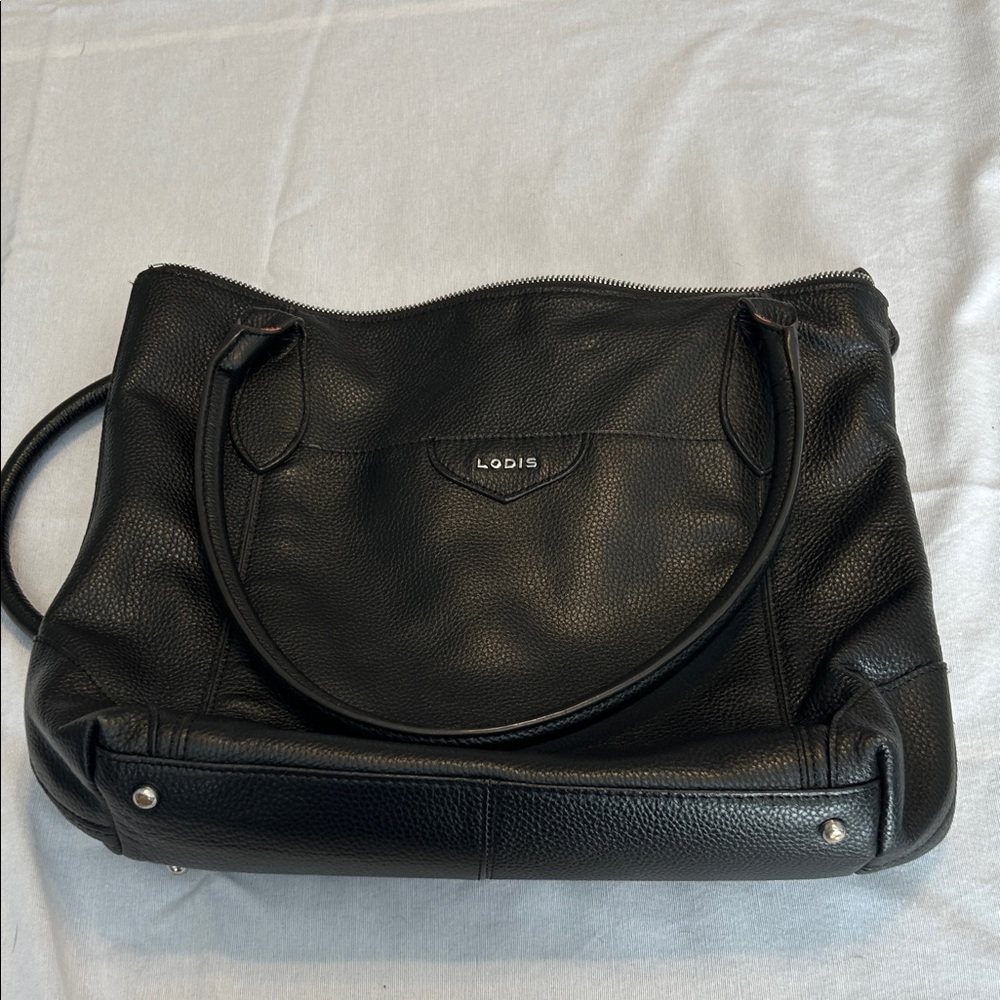 Lodis Classic Black Leather Tote